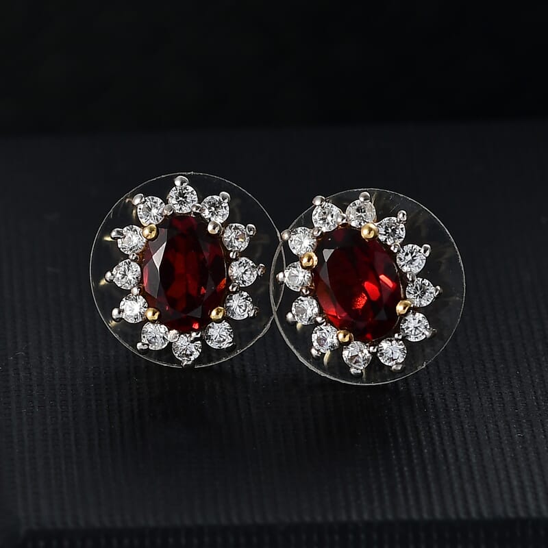 D'Joy Mozambique Garnet and White Zircon 2.60 ctw Sunburst Stud Earrings in 18K Vermeil Yellow Gold Over Sterling Silver