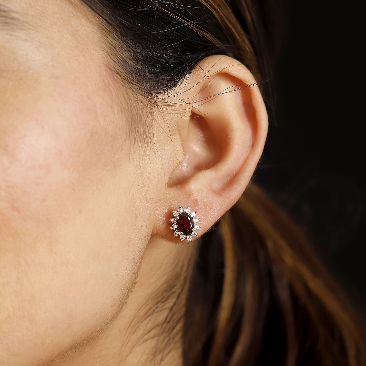 D'Joy Mozambique Garnet and White Zircon 2.60 ctw Sunburst Stud Earrings in 18K Vermeil Yellow Gold Over Sterling Silver