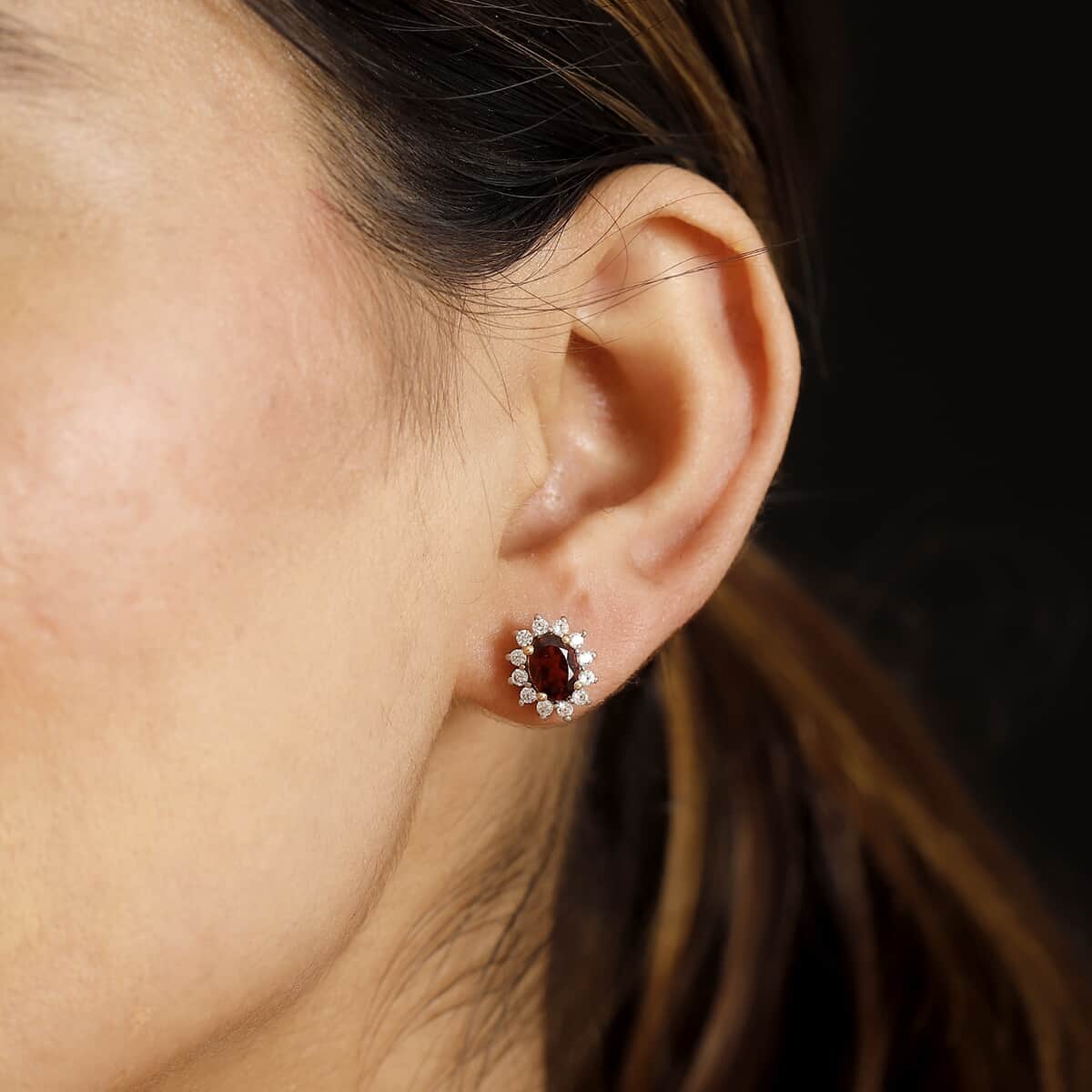 Mozambique Garnet and White Zircon 2.60 ctw Sunburst Stud Earrings in 18K Vermeil Yellow Gold Over Sterling Silver image number 2