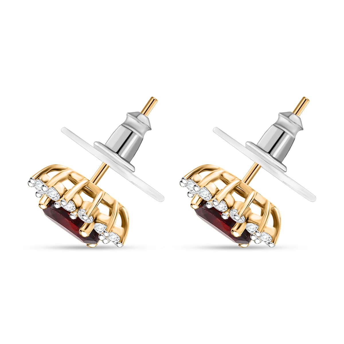 Mozambique Garnet and White Zircon 2.60 ctw Sunburst Stud Earrings in 18K Vermeil Yellow Gold Over Sterling Silver image number 3