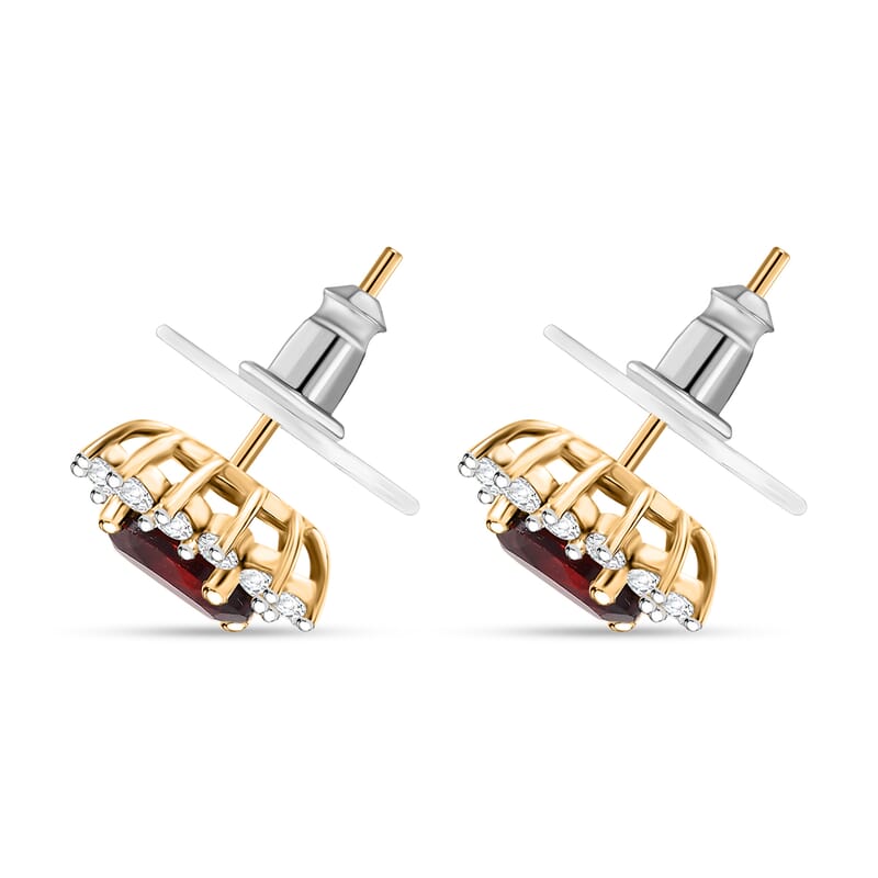 D'Joy Mozambique Garnet and White Zircon 2.60 ctw Sunburst Stud Earrings in 18K Vermeil Yellow Gold Over Sterling Silver