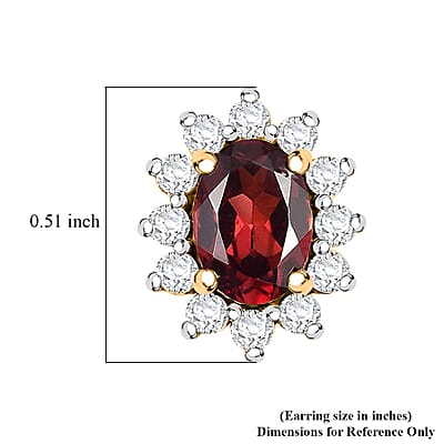 D'Joy Mozambique Garnet and White Zircon 2.60 ctw Sunburst Stud Earrings in 18K Vermeil Yellow Gold Over Sterling Silver
