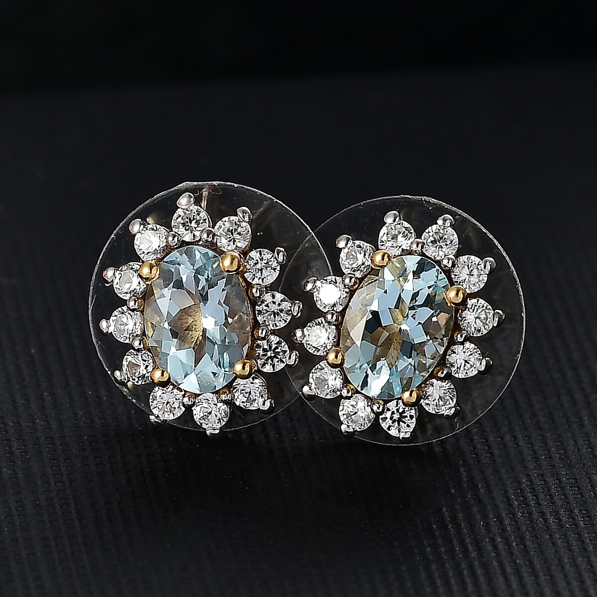 D'Joy Mangoro Aquamarine and White Zircon 2.10 ctw Sunburst Stud Earrings in 18K Vermeil Yellow Gold Over Sterling Silver image number 1