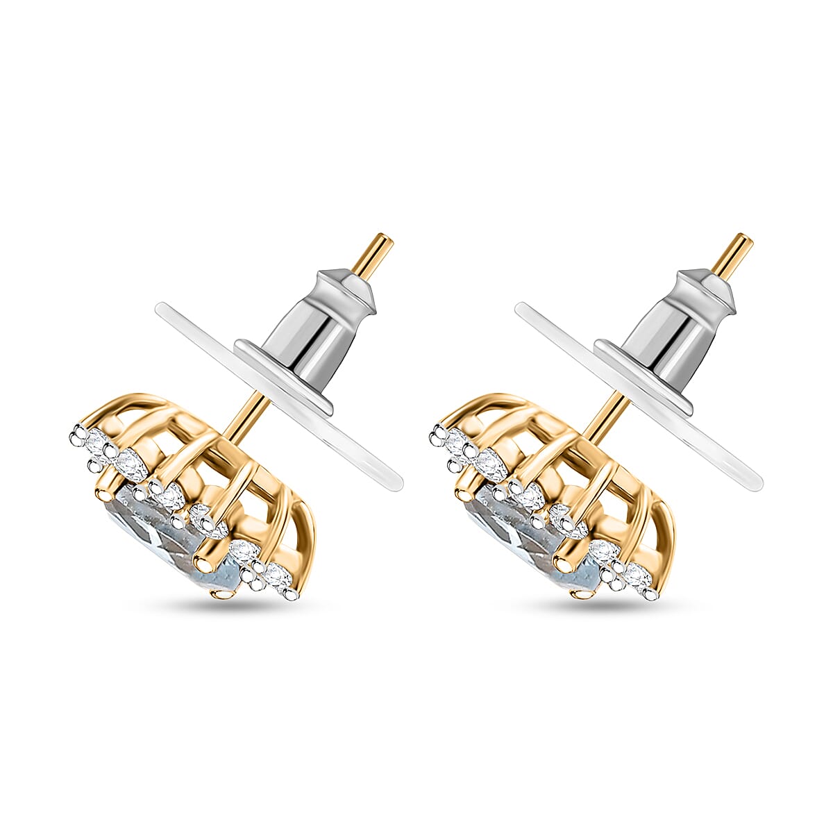D'Joy Mangoro Aquamarine and White Zircon 2.10 ctw Sunburst Stud Earrings in 18K Vermeil Yellow Gold Over Sterling Silver image number 3