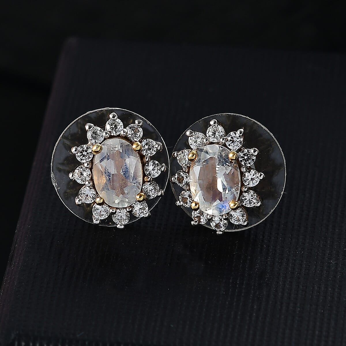 D'Joy Kuisa Rainbow Moonstone and White Zircon 2.20 ctw Sunburst Stud Earrings in 18K Vermeil Yellow Gold Over Sterling Silver image number 1