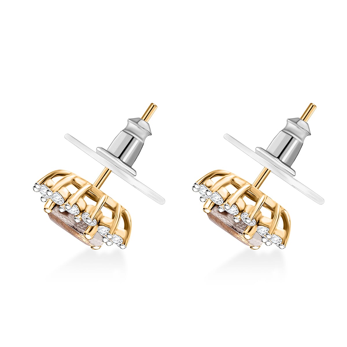 D'Joy Kuisa Rainbow Moonstone and White Zircon 2.20 ctw Sunburst Stud Earrings in 18K Vermeil Yellow Gold Over Sterling Silver image number 3