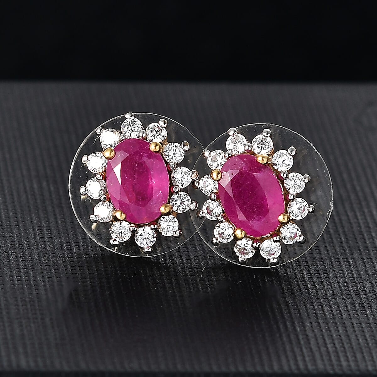 D'Joy Niassa Ruby (FF) and White Zircon 3.20 ctw Sunburst Stud Earrings in 18K Vermeil Yellow Gold Over Sterling Silver image number 1