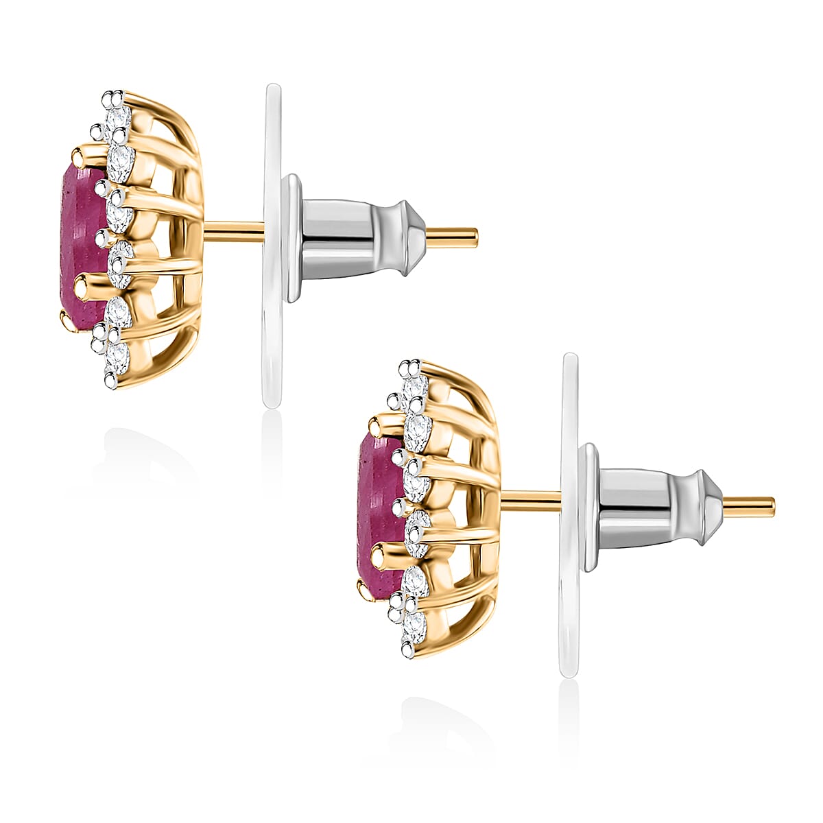 D'Joy Niassa Ruby (FF) and White Zircon 3.20 ctw Sunburst Stud Earrings in 18K Vermeil Yellow Gold Over Sterling Silver image number 3