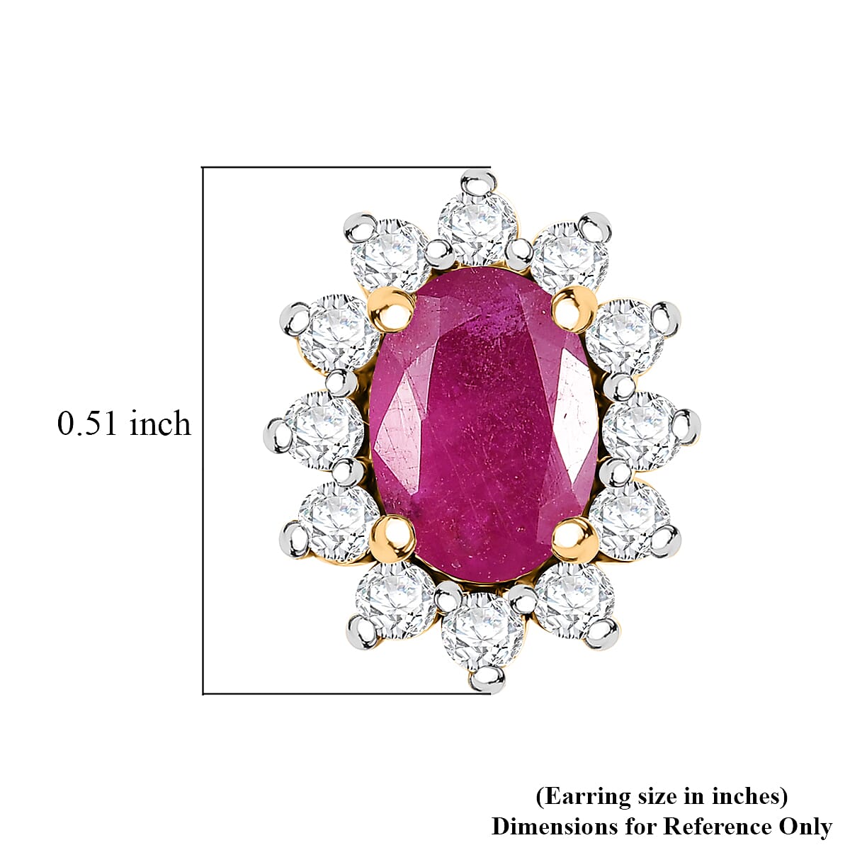 D'Joy Niassa Ruby (FF) and White Zircon 3.20 ctw Sunburst Stud Earrings in 18K Vermeil Yellow Gold Over Sterling Silver image number 4