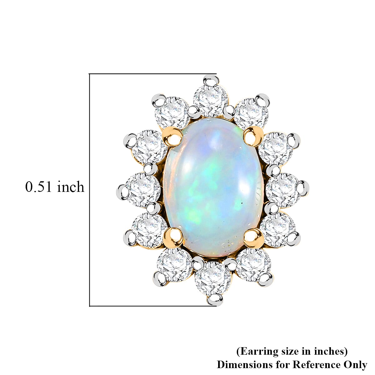D'Joy Ethiopian Welo Opal and White Zircon 1.90 ctw Sunburst Stud Earrings in 18K Vermeil Yellow Gold Over Sterling Silver image number 4