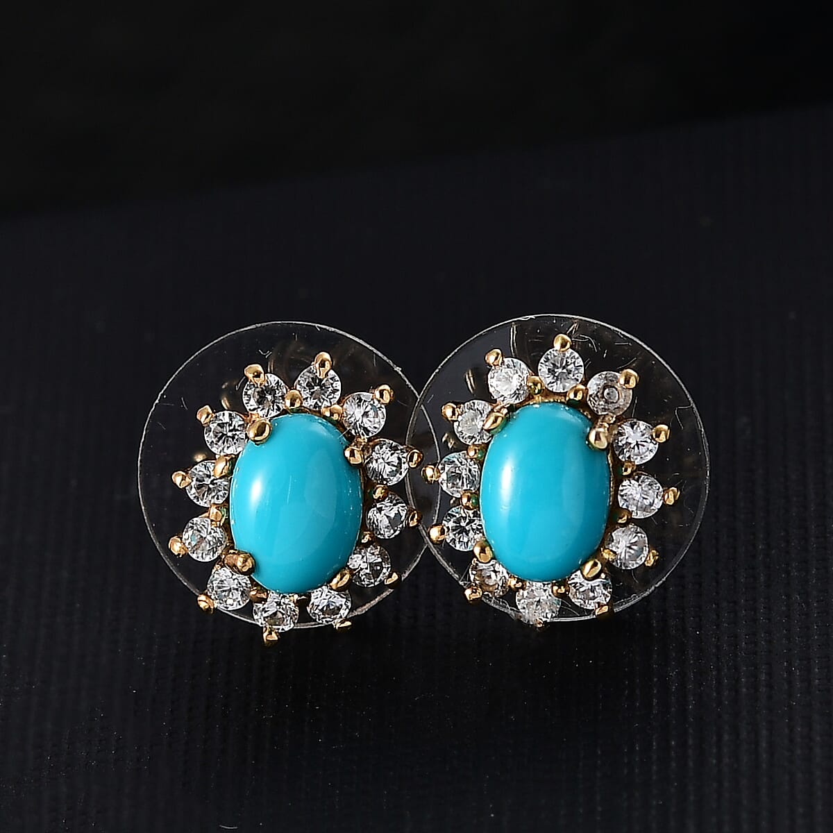 D'Joy Sleeping Beauty Turquoise and White Zircon 2.35 ctw Sunburst Stud Earrings in 18K Vermeil Yellow Gold Over Sterling Silver image number 1
