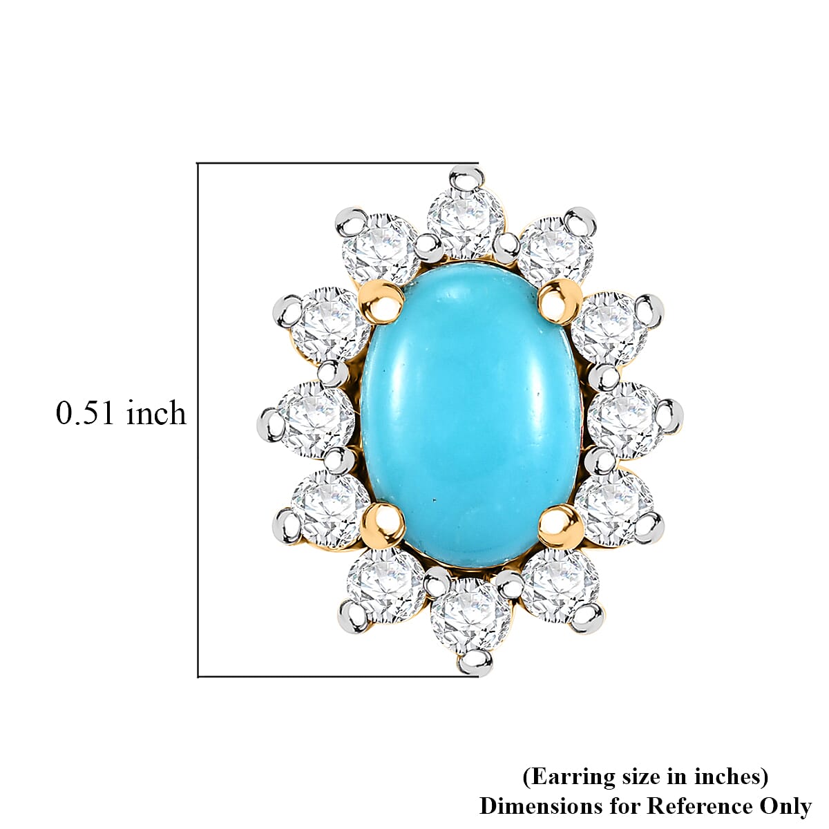 D'Joy Sleeping Beauty Turquoise and White Zircon 2.35 ctw Sunburst Stud Earrings in 18K Vermeil Yellow Gold Over Sterling Silver image number 4