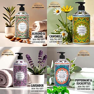 Mosaic Liquid Hand Soap Series- Almond & Argan, Camomile, Lavender, Peppermint & Eucalyptus (24.6oz Each)
