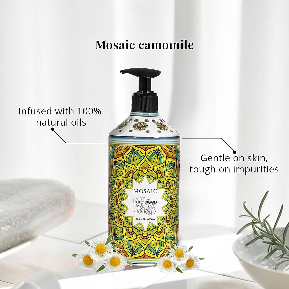 Mosaic Liquid Hand Soap Series- Almond & Argan, Camomile, Lavender, Peppermint & Eucalyptus (24.6oz Each) image number 4