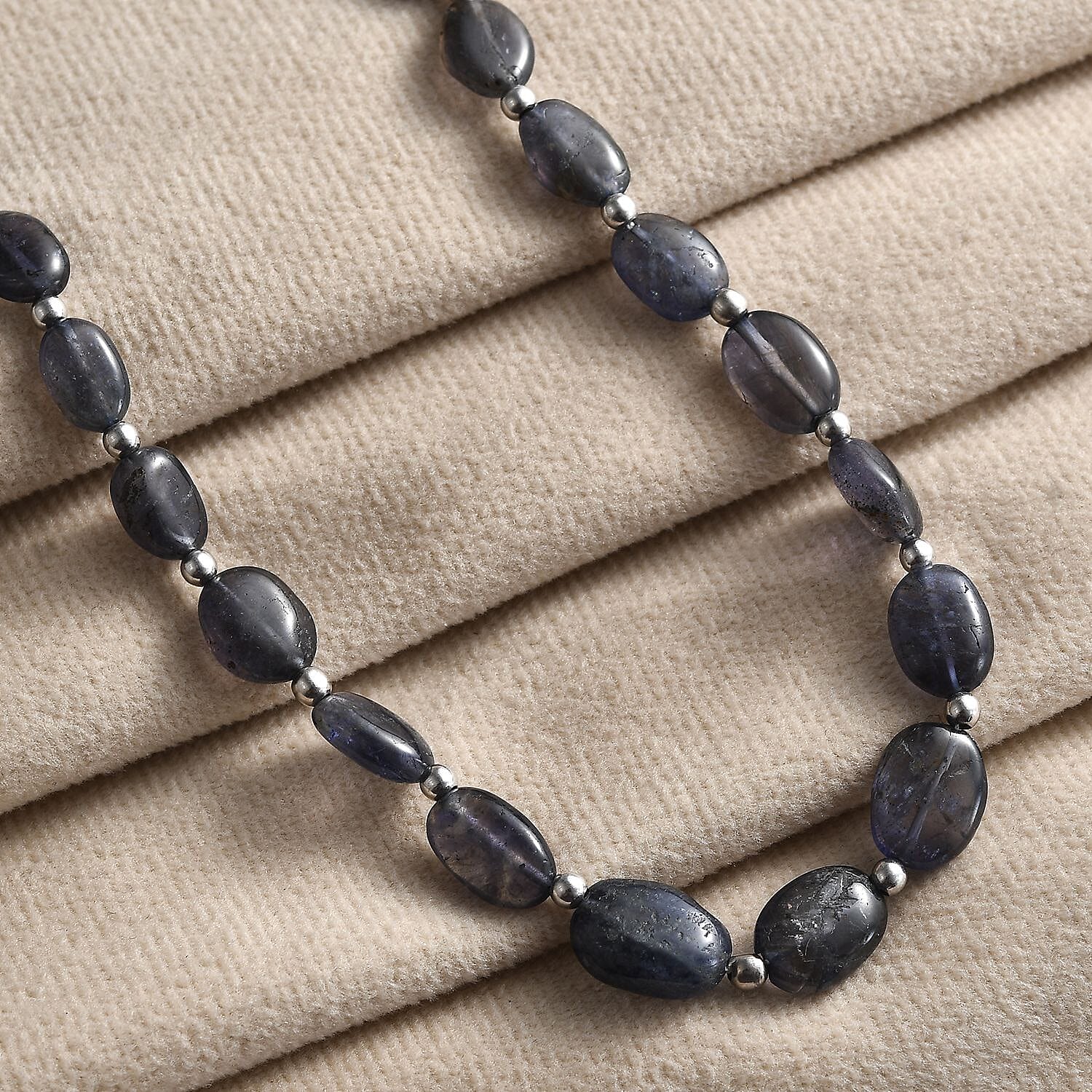 Catalina Iolite 85.00 ctw Beaded Necklace in Rhodium Over Sterling Silver 18 Inches