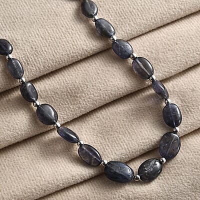 Catalina Iolite 85.00 ctw Beaded Necklace in Rhodium Over Sterling Silver 18 Inches
