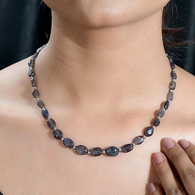 Catalina Iolite 85.00 ctw Beaded Necklace in Rhodium Over Sterling Silver 18 Inches