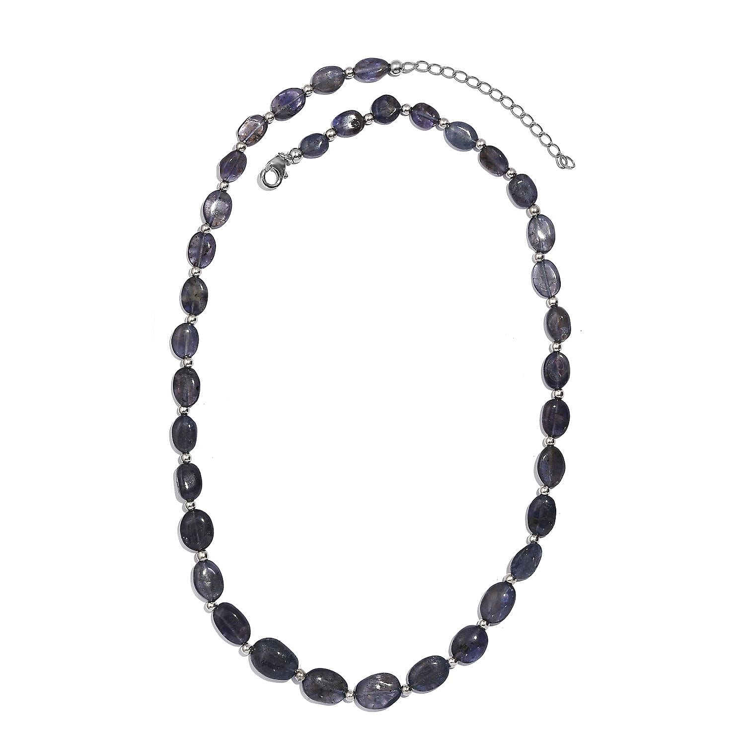 Catalina Iolite 85.00 ctw Beaded Necklace in Rhodium Over Sterling Silver 18 Inches