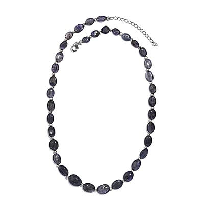 Catalina Iolite 85.00 ctw Beaded Necklace in Rhodium Over Sterling Silver 18 Inches