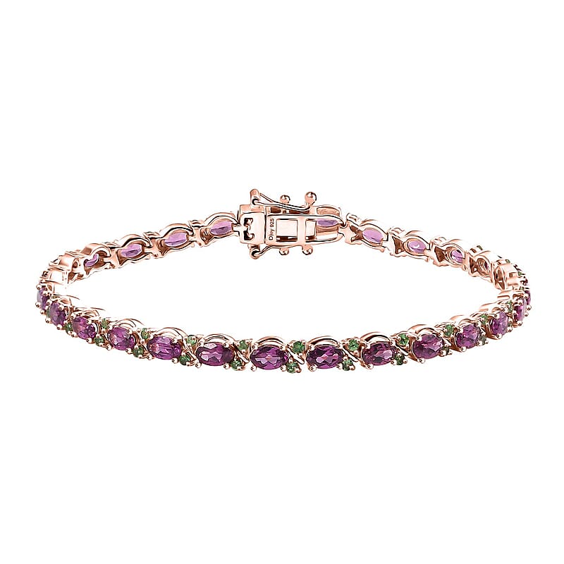 D'Joy AAA Radiant Ember Garnet and Tsavorite Garnet 9.50 ctw Petals Vine Bracelet in 18K Vermeil Rose Gold Over Sterling Silver (7.25 In)