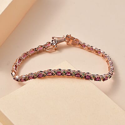 D'Joy AAA Radiant Ember Garnet and Tsavorite Garnet 9.50 ctw Petals Vine Bracelet in 18K Vermeil Rose Gold Over Sterling Silver (7.25 In)