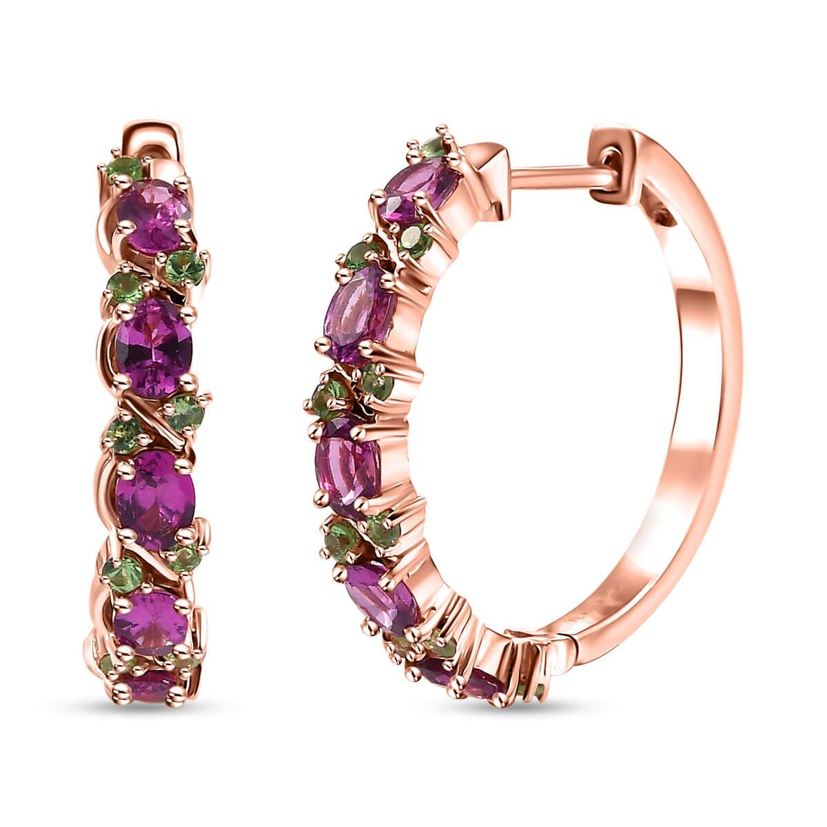 AAA Radiant Ember Garnet and Tsavorite Garnet 3.10 ctw Petals Vine Earrings in 18K Vermeil Rose Gold Over Sterling Silver (Del. In 10-12 Days) image number 0