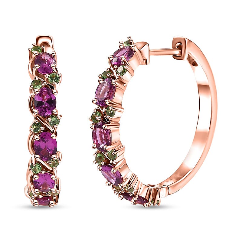 D'Joy AAA Radiant Ember Garnet and Tsavorite Garnet 3.10 ctw Petals Vine Earrings in 18K Vermeil Rose Gold Over Sterling Silver