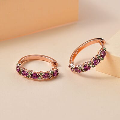 D'Joy AAA Radiant Ember Garnet and Tsavorite Garnet 3.10 ctw Petals Vine Earrings in 18K Vermeil Rose Gold Over Sterling Silver