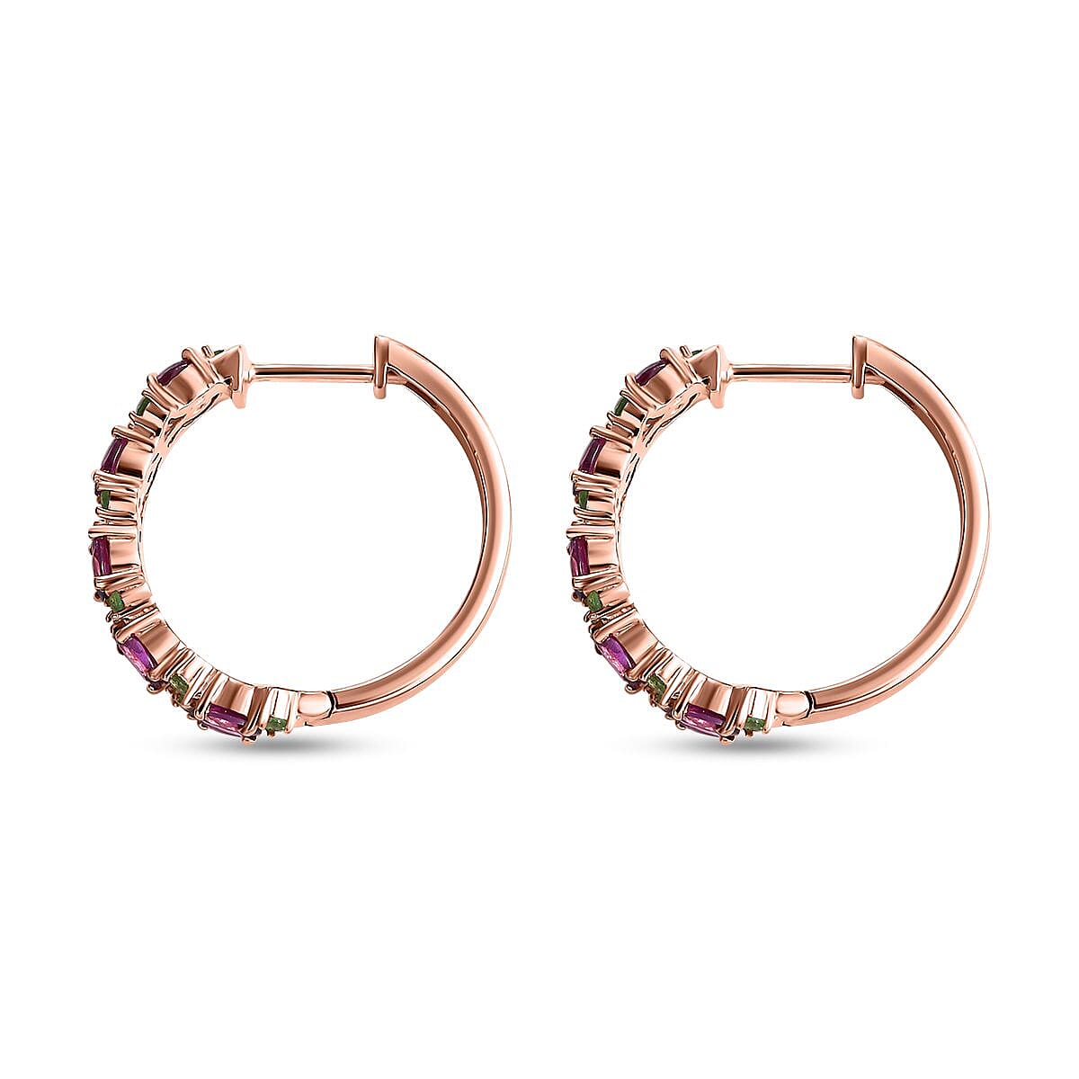 D'Joy AAA Radiant Ember Garnet and Tsavorite Garnet 3.10 ctw Petals Vine Earrings in 18K Vermeil Rose Gold Over Sterling Silver