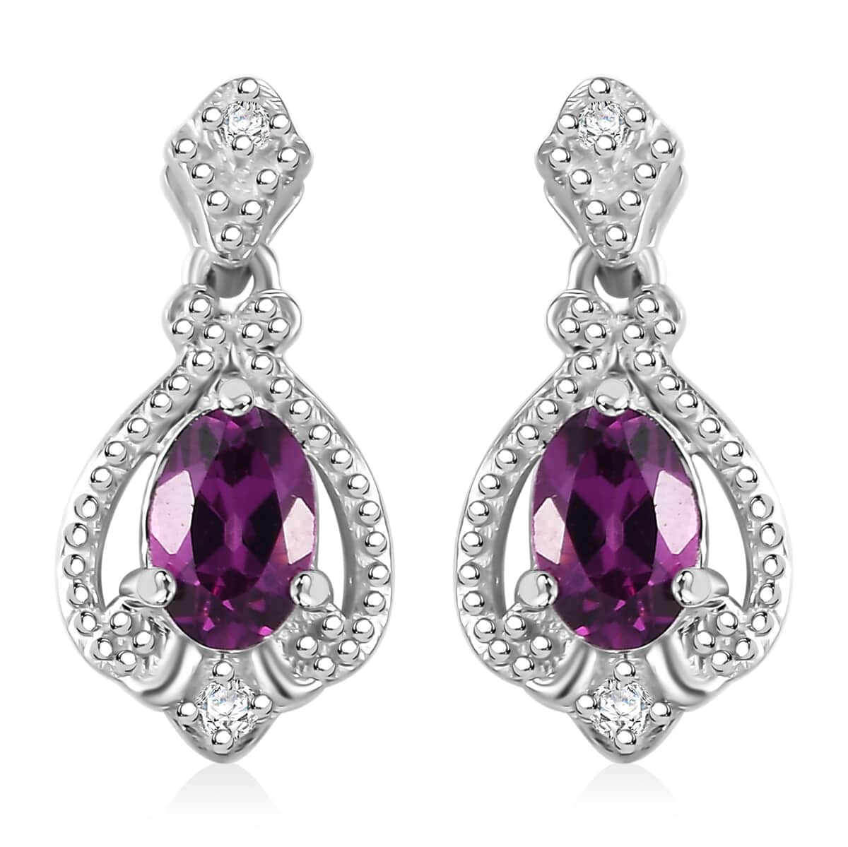 AAA Radiant Ember Garnet and White Zircon 1.40 ctw Art Deco Earrings in Rhodium Over Sterling Silver image number 0