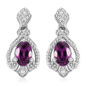 AAA Radiant Ember Garnet and White Zircon 1.40 ctw Art Deco Earrings in Rhodium Over Sterling Silver