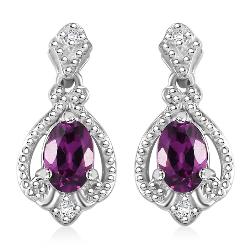 D'Joy AAA Radiant Ember Garnet and White Zircon 1.40 ctw Art Deco Earrings in Rhodium Over Sterling Silver