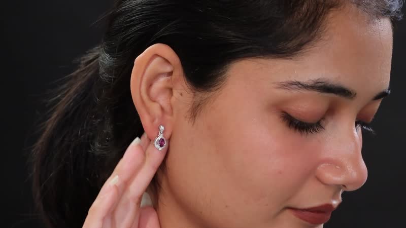 D'Joy AAA Radiant Ember Garnet and White Zircon 1.40 ctw Art Deco Earrings in Rhodium Over Sterling Silver