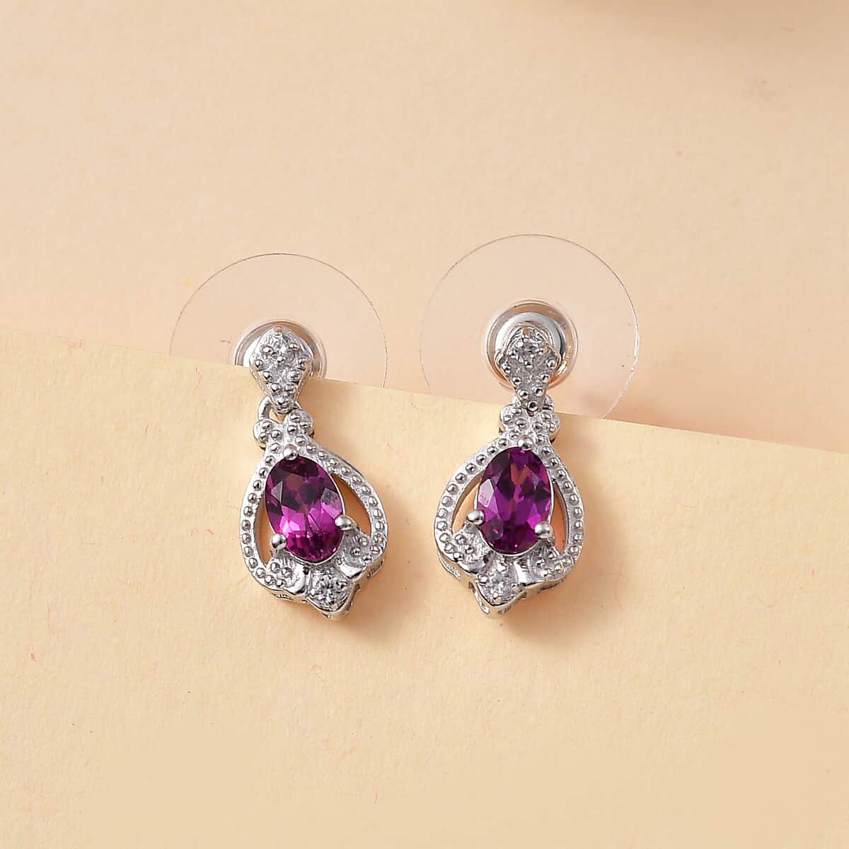 AAA Radiant Ember Garnet and White Zircon 1.40 ctw Art Deco Earrings in Rhodium Over Sterling Silver image number 1