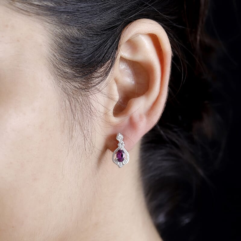 D'Joy AAA Radiant Ember Garnet and White Zircon 1.40 ctw Art Deco Earrings in Rhodium Over Sterling Silver