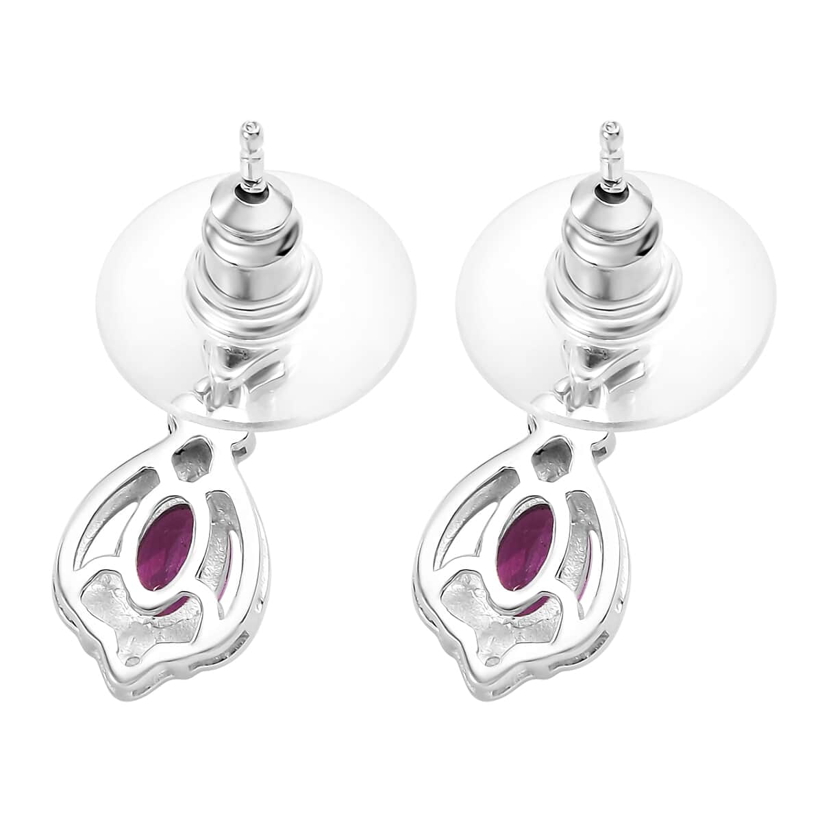 AAA Radiant Ember Garnet and White Zircon 1.40 ctw Art Deco Earrings in Rhodium Over Sterling Silver image number 3