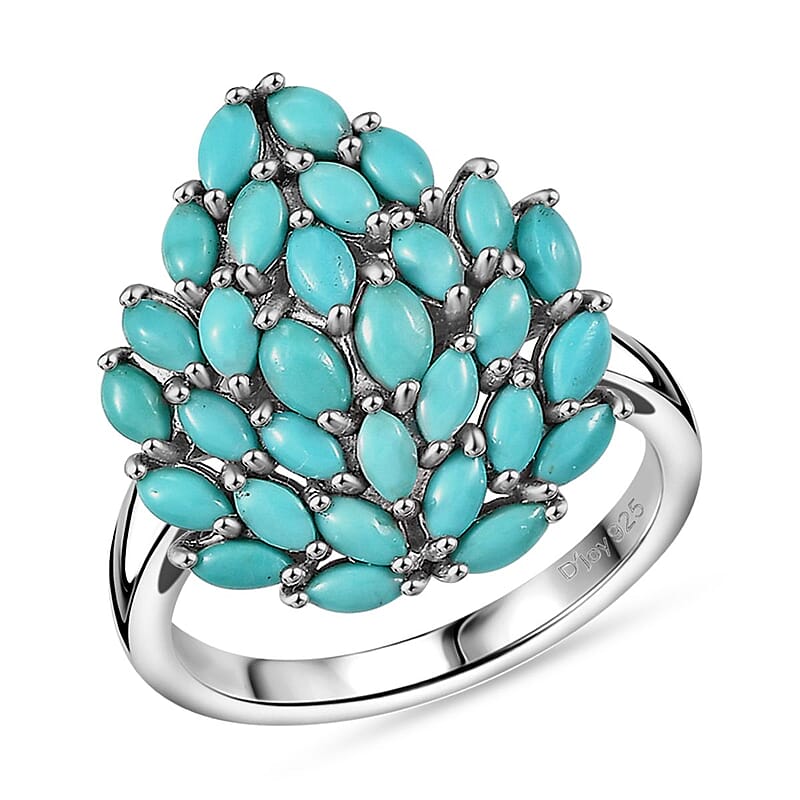 Sleeping Beauty Turquoise 3.50 ctw Floral Ring in Rhodium Over Sterling Silver (Size 10.0)