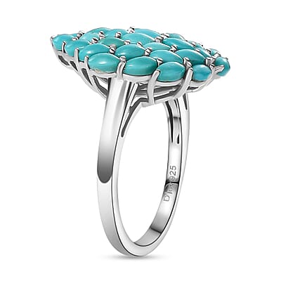 Sleeping Beauty Turquoise 3.50 ctw Floral Ring in Rhodium Over Sterling Silver (Size 10.0)