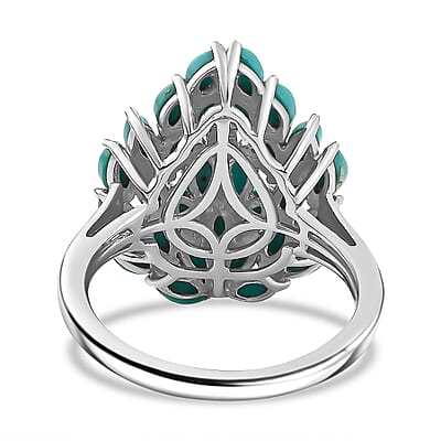 Sleeping Beauty Turquoise 3.50 ctw Floral Ring in Rhodium Over Sterling Silver (Size 10.0)