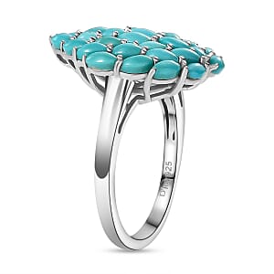 D'Joy Sleeping Beauty Turquoise 3.50 ctw Floral Ring in Rhodium Over Sterling Silver (Size 5.0)