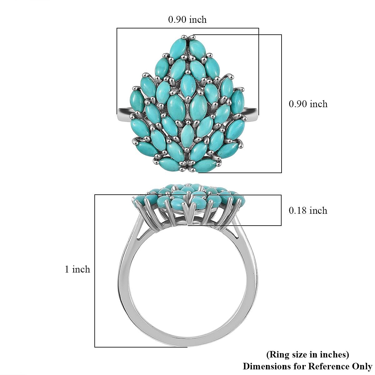 D'Joy Sleeping Beauty Turquoise 3.50 ctw Floral Ring in Rhodium Over Sterling Silver (Size 6.0) image number 5