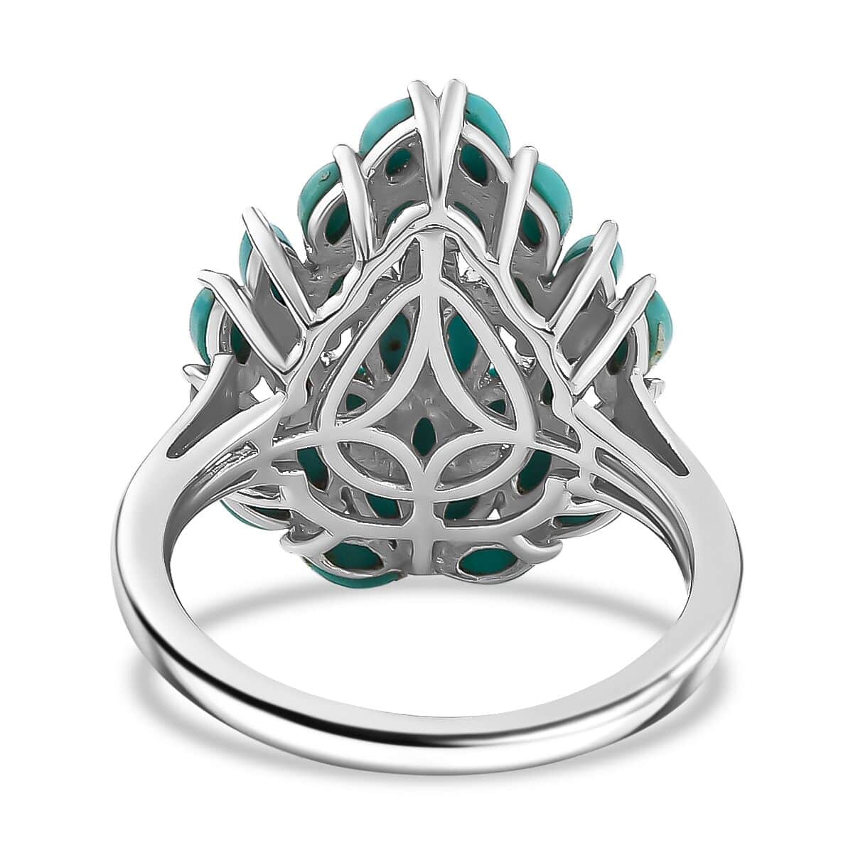 Sleeping Beauty Turquoise 3.50 ctw Floral Ring in Rhodium Over Sterling Silver (Size 8.0) image number 4