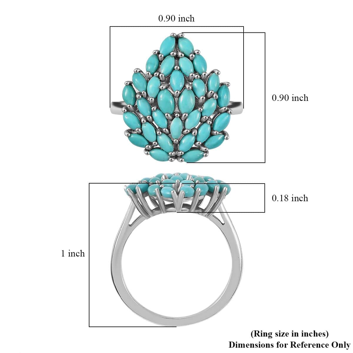 Sleeping Beauty Turquoise 3.50 ctw Floral Ring in Rhodium Over Sterling Silver (Size 8.0) image number 5