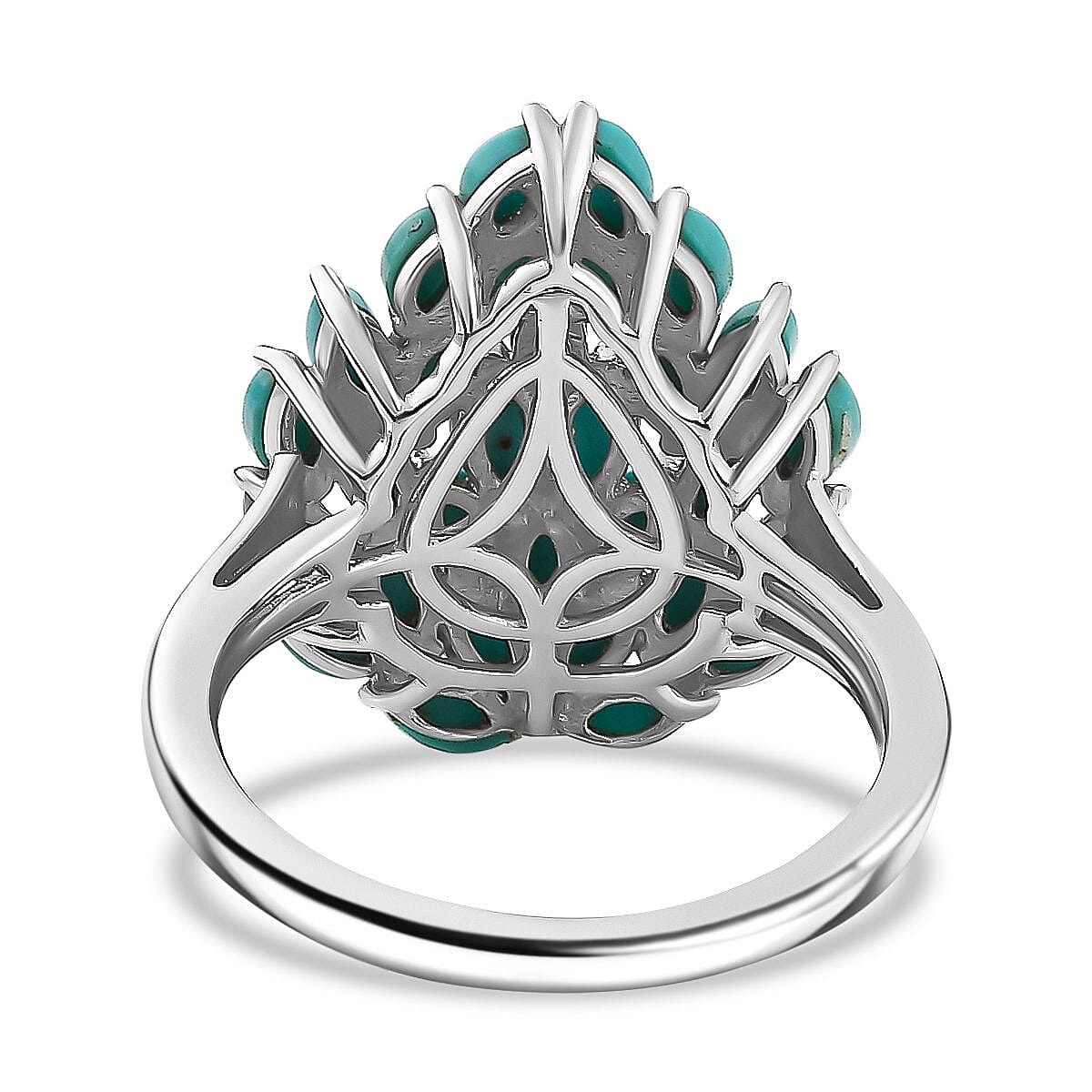 D'Joy Sleeping Beauty Turquoise 3.50 ctw Floral Ring in Rhodium Over Sterling Silver (Size 9.0) image number 4