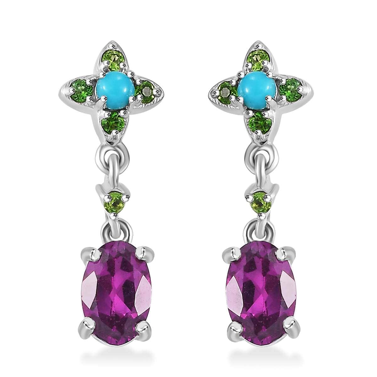 AAA Radiant Ember Garnet and Multi Gemstone 1.30 ctw Floral Earrings in Rhodium Over Sterling Silver image number 0