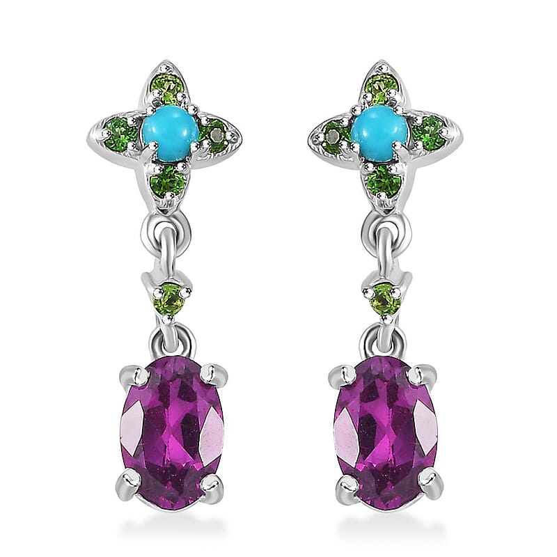 D'Joy AAA Radiant Ember Garnet and Multi Gemstone 1.30 ctw Floral Earrings in Rhodium Over Sterling Silver