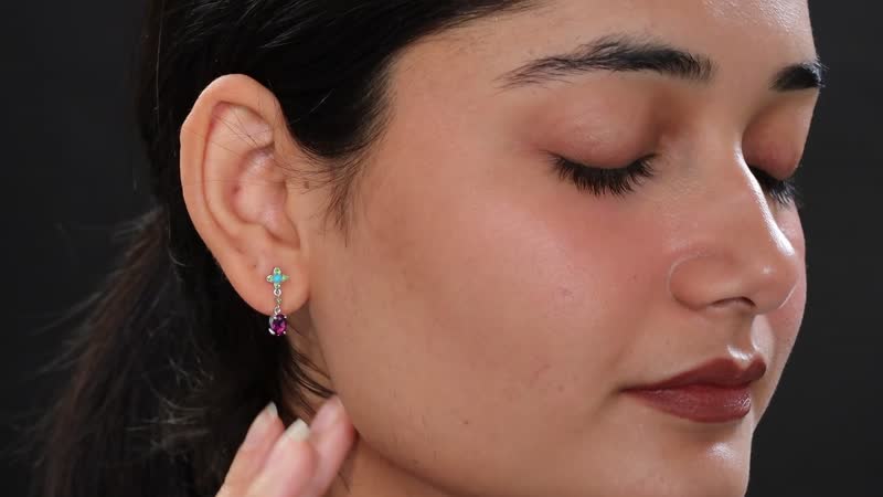 D'Joy AAA Radiant Ember Garnet and Multi Gemstone 1.30 ctw Floral Earrings in Rhodium Over Sterling Silver