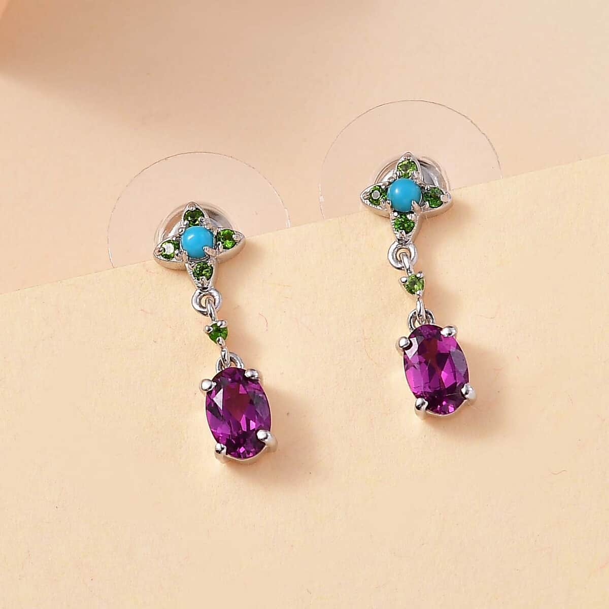 AAA Radiant Ember Garnet and Multi Gemstone 1.30 ctw Floral Earrings in Rhodium Over Sterling Silver image number 1