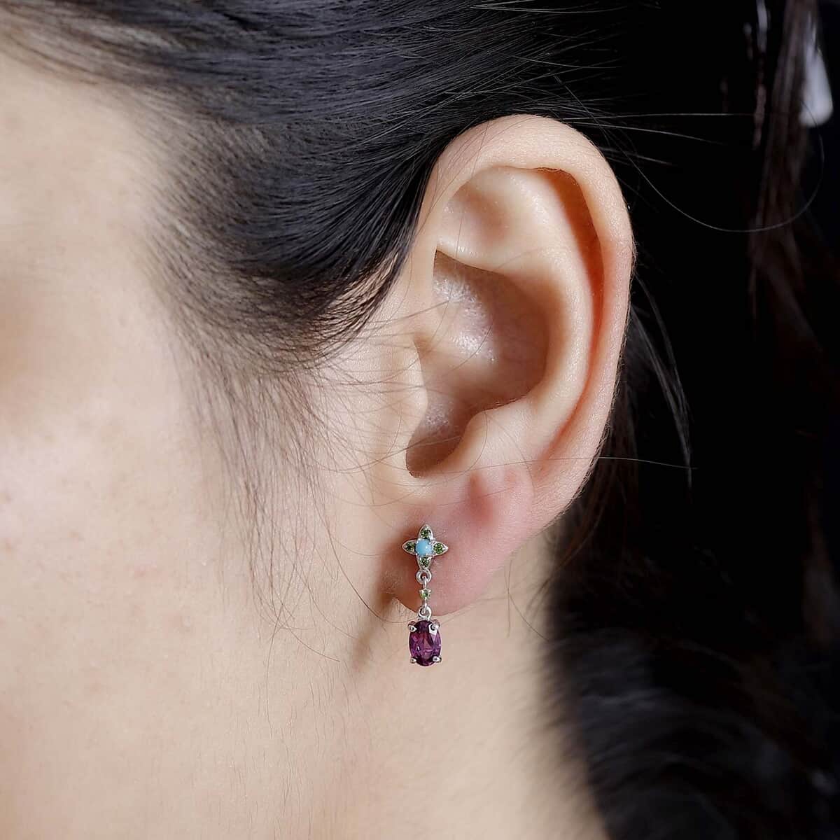 AAA Radiant Ember Garnet and Multi Gemstone 1.30 ctw Floral Earrings in Rhodium Over Sterling Silver image number 2