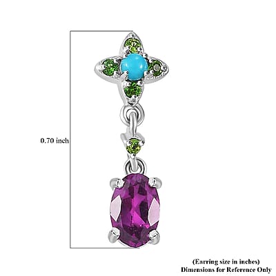 D'Joy AAA Radiant Ember Garnet and Multi Gemstone 1.30 ctw Floral Earrings in Rhodium Over Sterling Silver
